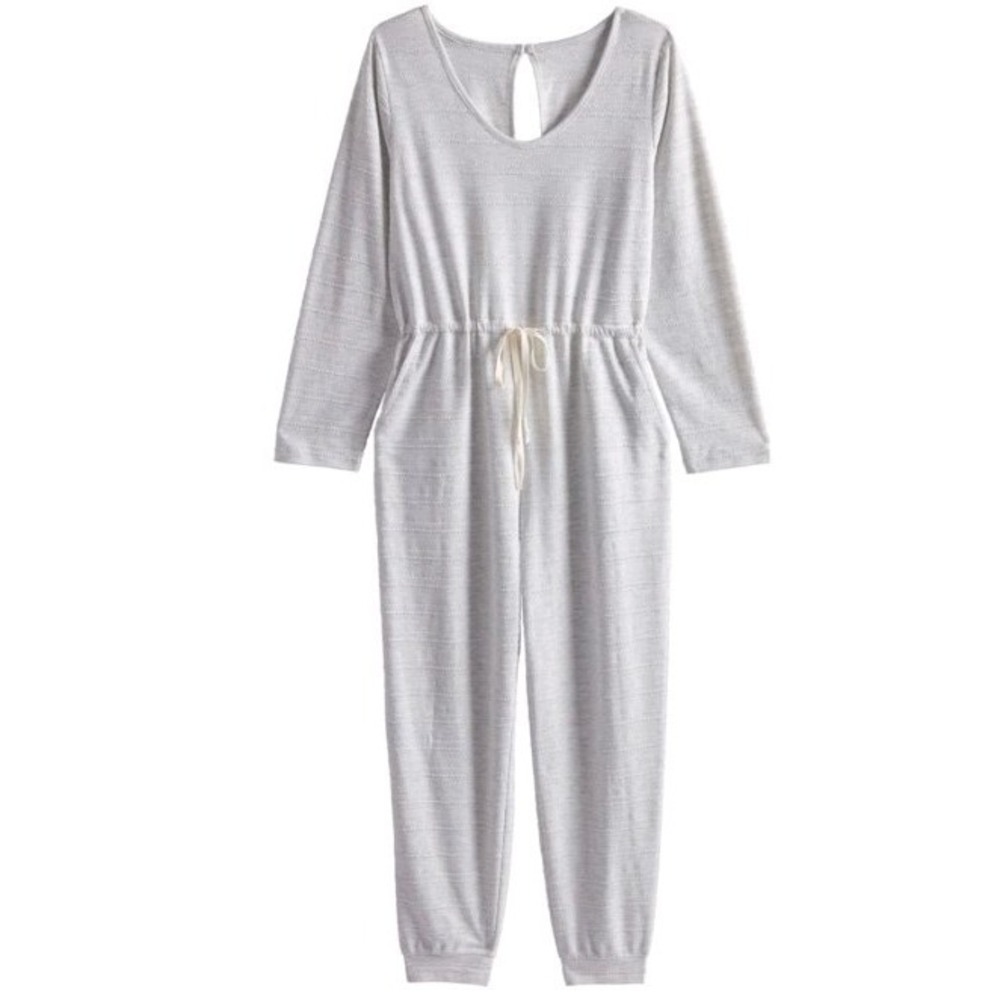 World Market Jumpsuit Womens L/XL Gray Lounge Textured Knit Drawstring Waist